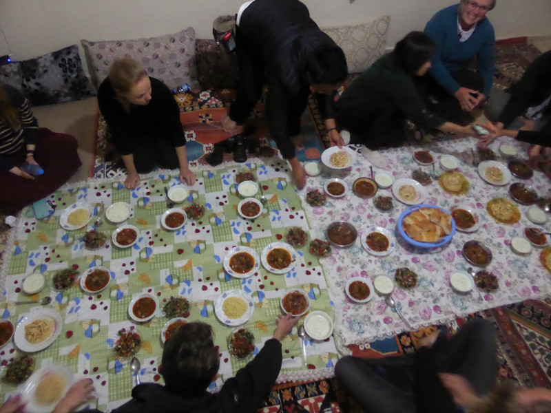Homestay evening meal Turkish style - on the floor!