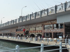 Sea food restaurants underneath the Galata Bridge, Istanbul