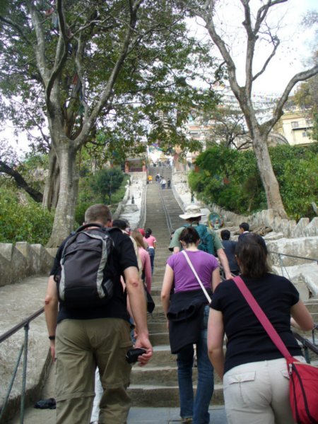 The many steps leading up to the Stupa 