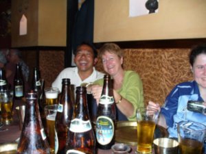 Raja and Linda enjoying a few Everest beers!