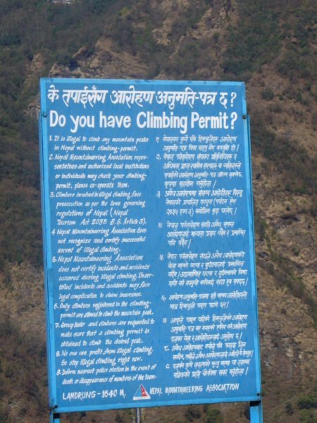 Trekking permits sign