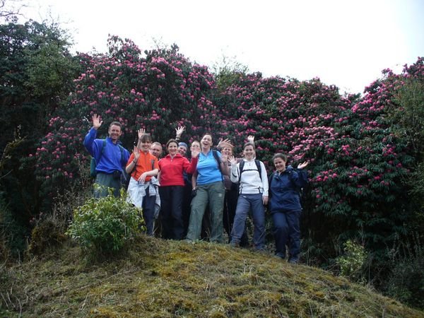 Group photo in front of the rhodedendrons