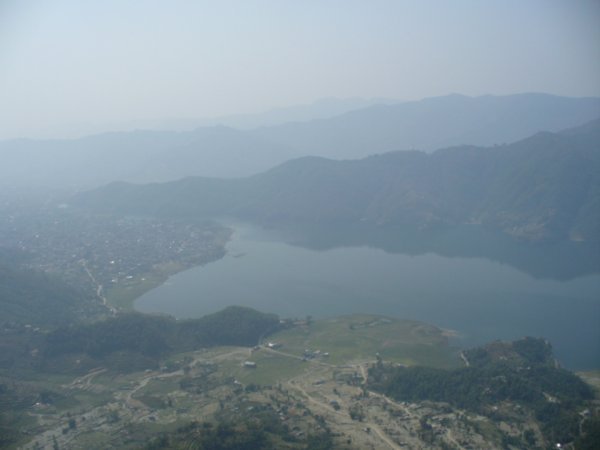 View from the skies over the lake at Pokhara