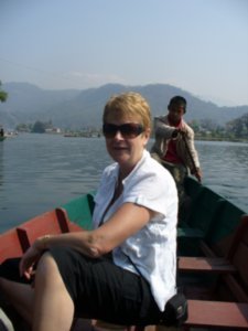 Linda relaxing on the lake at Pokhara