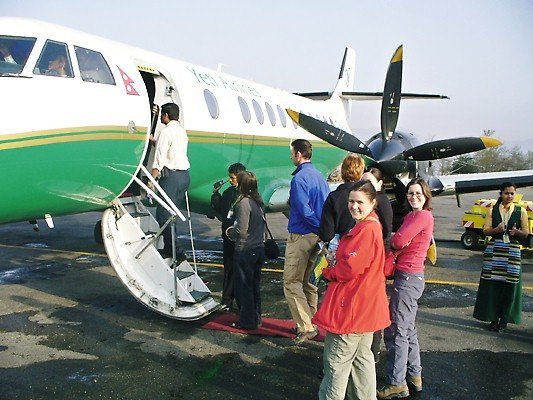 Finally boarding the plane for our Everest flight