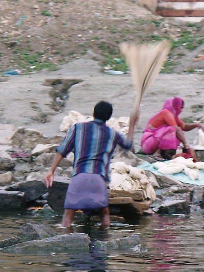 Washing clothes in the river Ganges