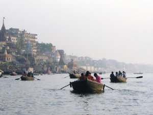Early morning boating on the river Ganges at Varanasi