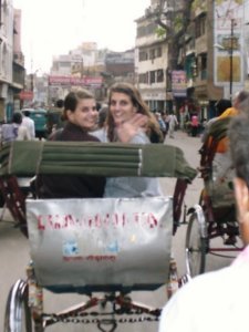 Charlotte and Harriet on a rickshaw ride, Varanasi
