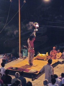 Priest performs at the ceremony at the ghats, Varanasi