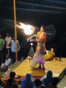 Priest performs at ceremony at the ghats, Varanasi