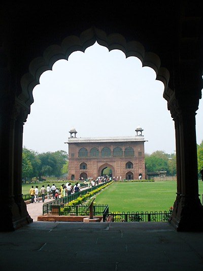 Archway view of the inside of the Red Fort, Delhi