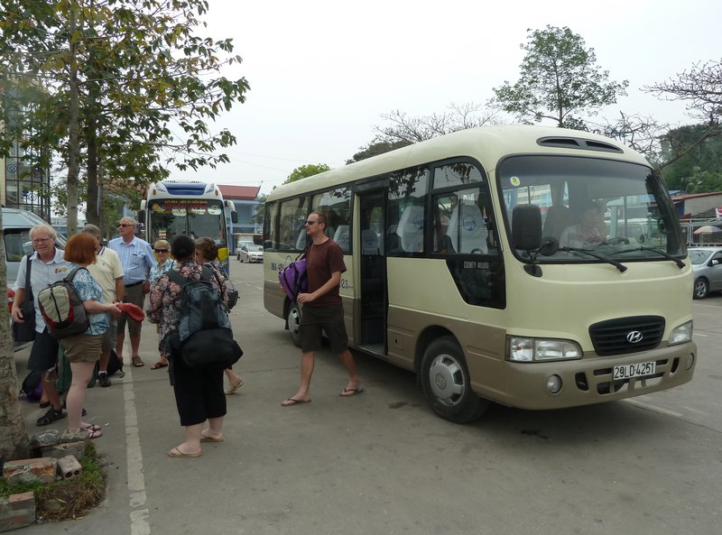 Getting off the bus at Halong Bay
