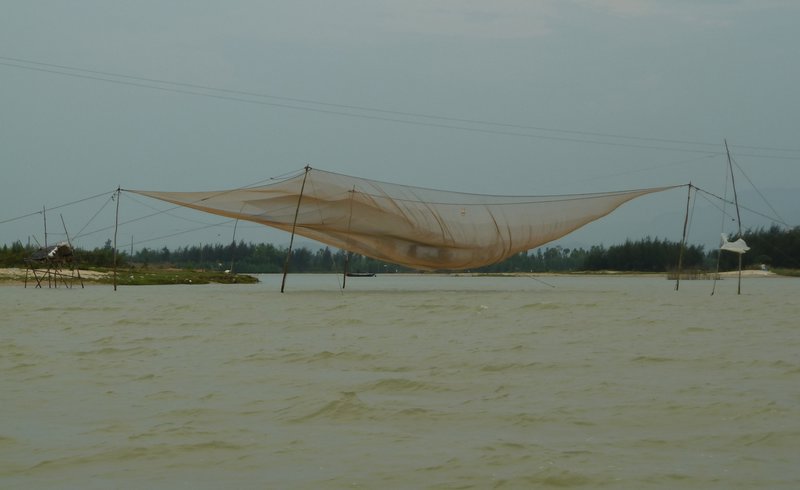 Huge fishing nets seen on the river near Hoi An
