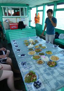 Slap up lunch on board our boat