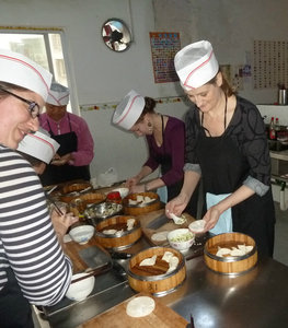 Making Chinese steamed dumplings at our cookery class in Yangshuo