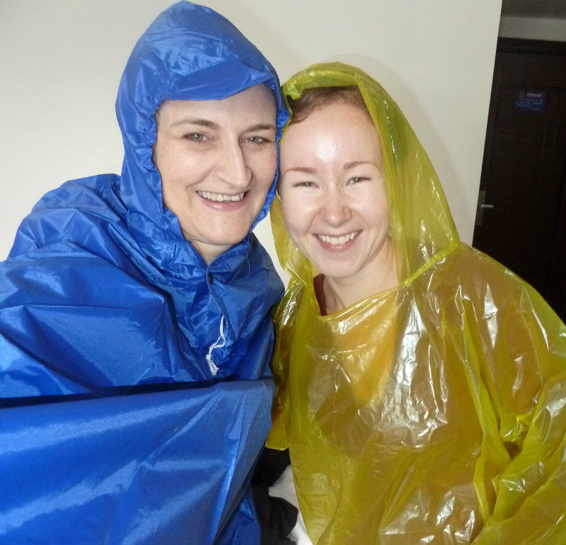 Modeling our sexy rain ponchos