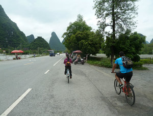 Cycling to Moon Hill after our bamboo raft trip