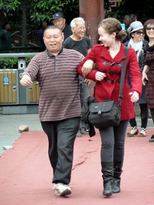 Memorial park, Chengu - Renee and her buddy on the cat walk
