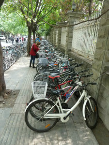 Hundreds of bikes outside a school in Chengdu