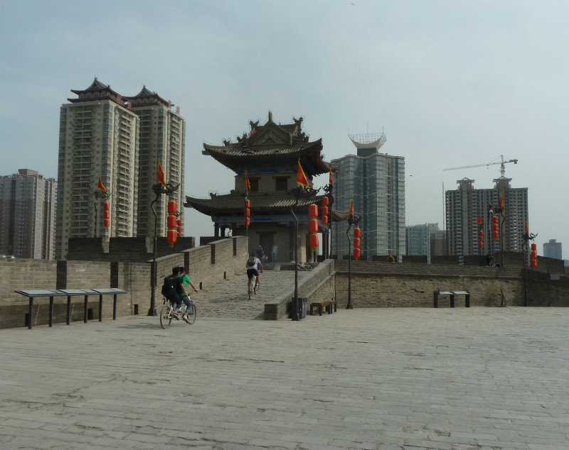 Contrasting old and new at Xian City Wall
