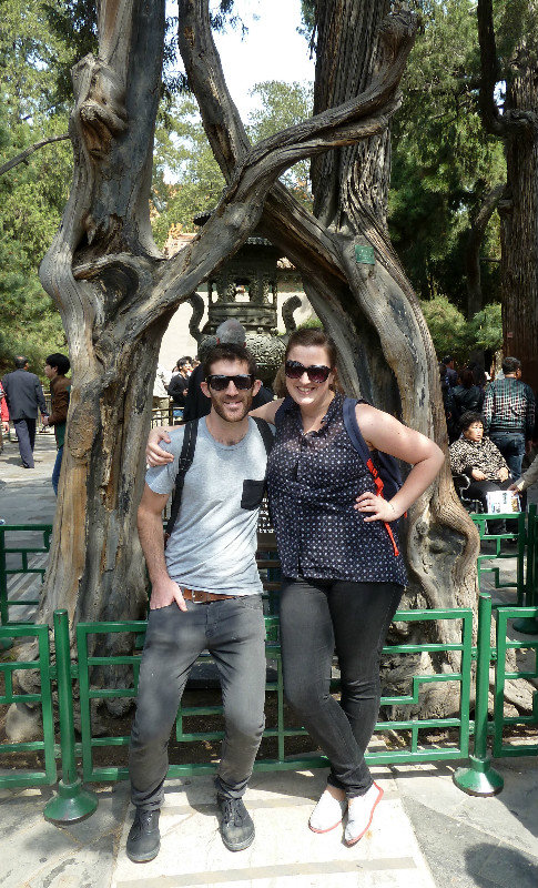 Sarah and Tom loving it up at the couples tree in the Forbidden City