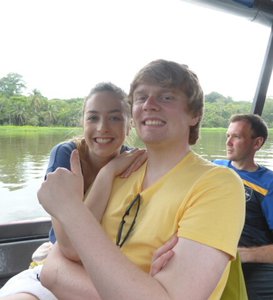 Kathryn and Miles enjoying the boat trip to Tortegeuro National Park