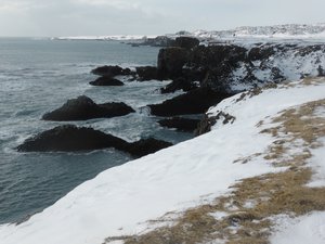Rocky, snowy coastline of the Snaefellsnes peninsula