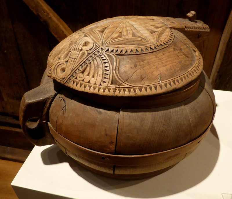 Carved cooking pot at the National Museum of Iceland