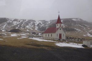 Little church near the black sand beach