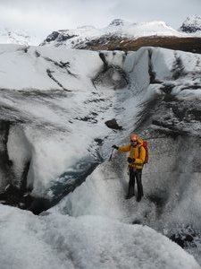Bjorn showing us the hole in the glacier where the water drains into