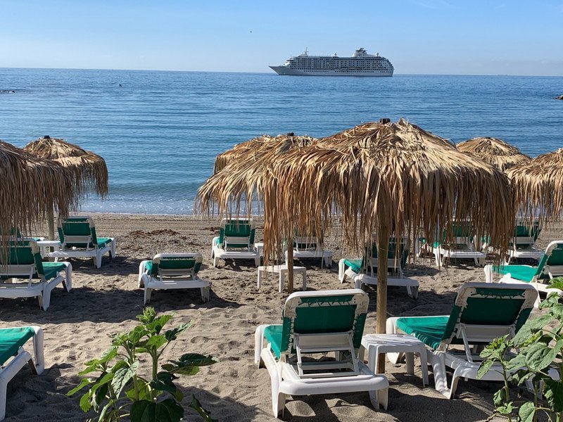 Cruise ship off the beach in Marbella. 