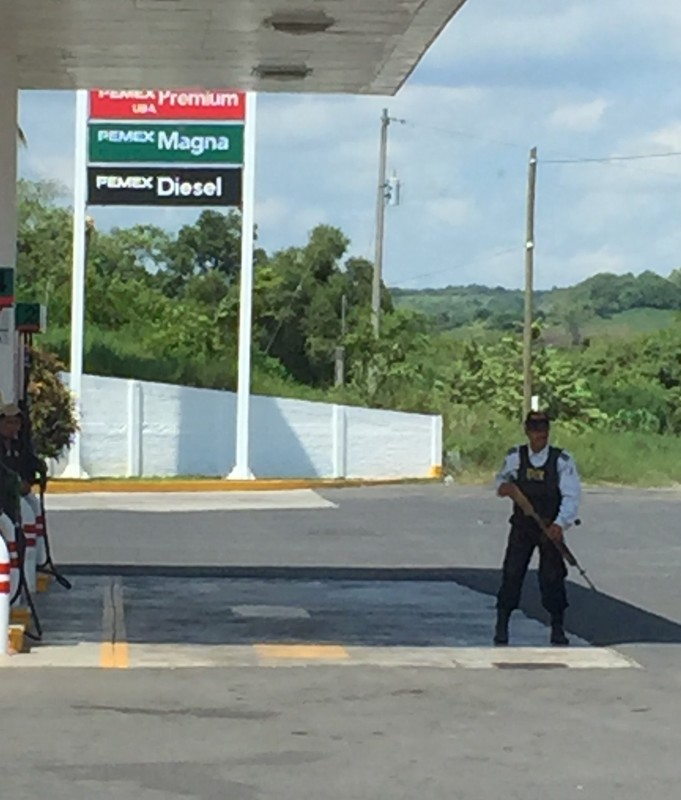 Security at the gas station in Mexico 