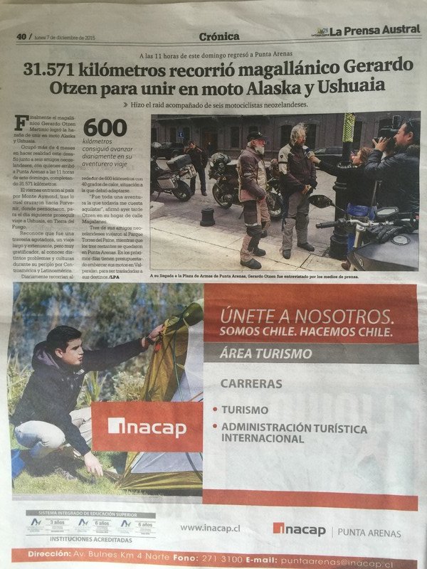 Punta Arenas news paper article. 