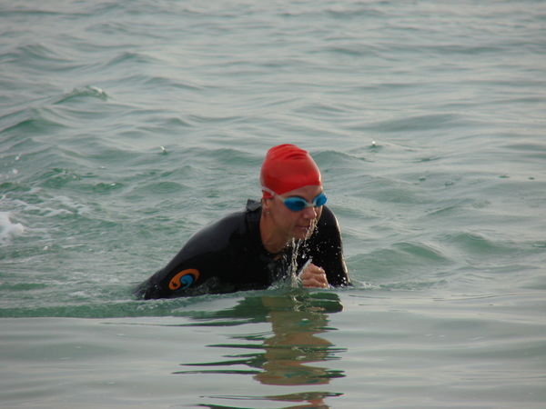 Finishing the swim