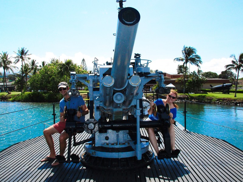 On the deck of the USS Bowfin