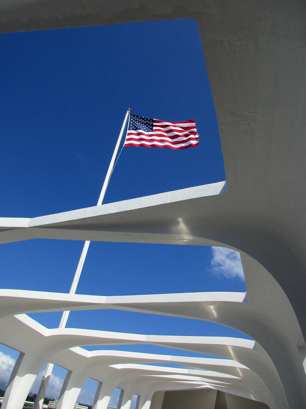 USA Flag over the USS Arizona Memorial