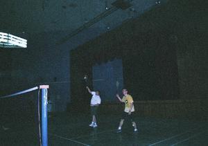 Phil playing badminton