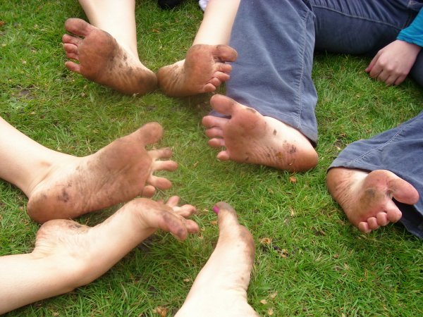 Dirty bare feet post frisbeeing