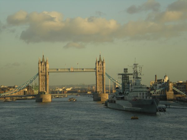 Tower Bridge and WW naval ship