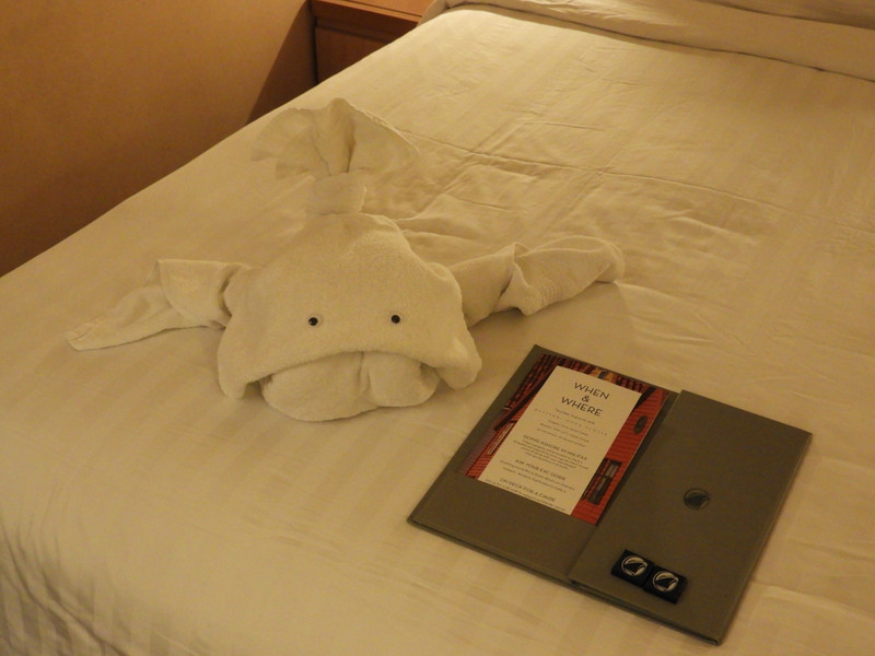 11:00 p.m. - Good night with towel animal, next days program, and of course pillow chocolates on the bed