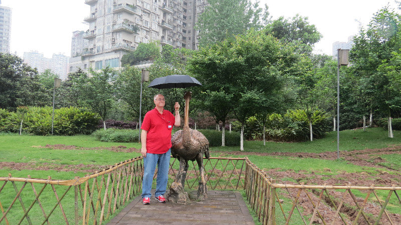 John and the Ostrich or emu statue