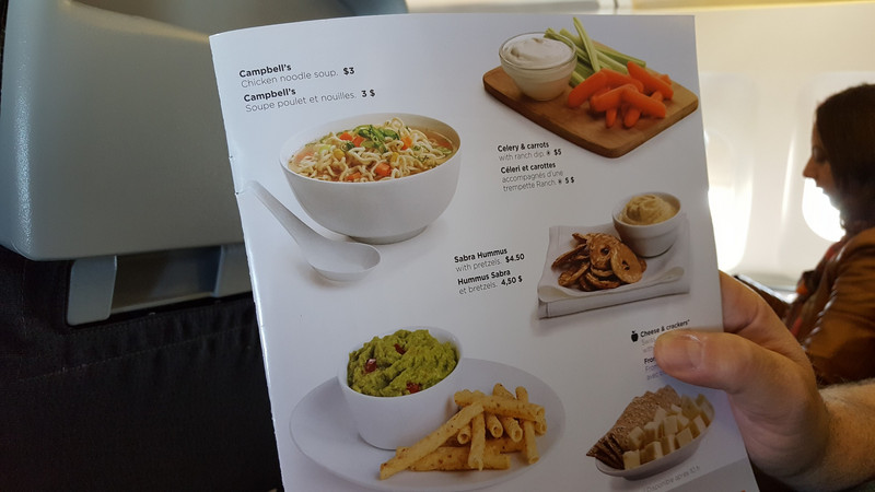 Menu showing the "Chicken" Noodle Soup on the Flight