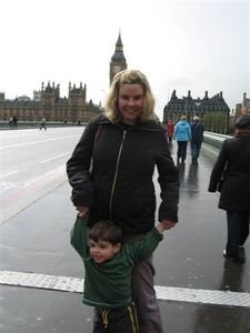 A rainy day in London. The Houses of Parliament pictured behind