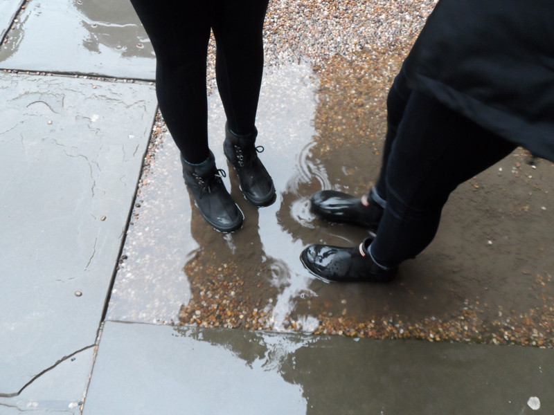 Sara and Helen admiring their waterproof boots