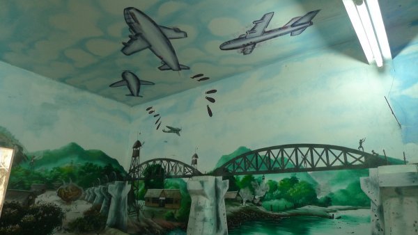 Mural showing the bombing of the Bride on the River Kwai