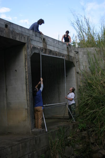 setting up the harp trap under a bridge to try to catch bats