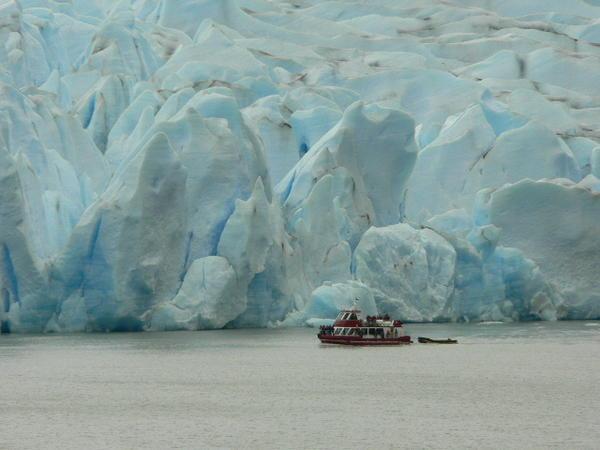 Tour boat Grey II giving scale to the glacier