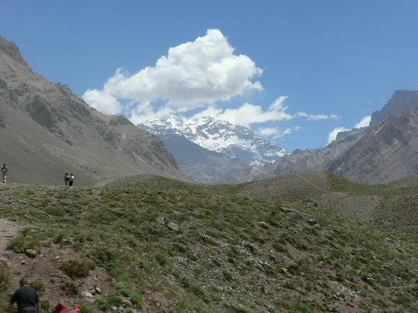 A glimpse of Aconcagua from the bus
