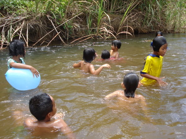 break, swimming in the river