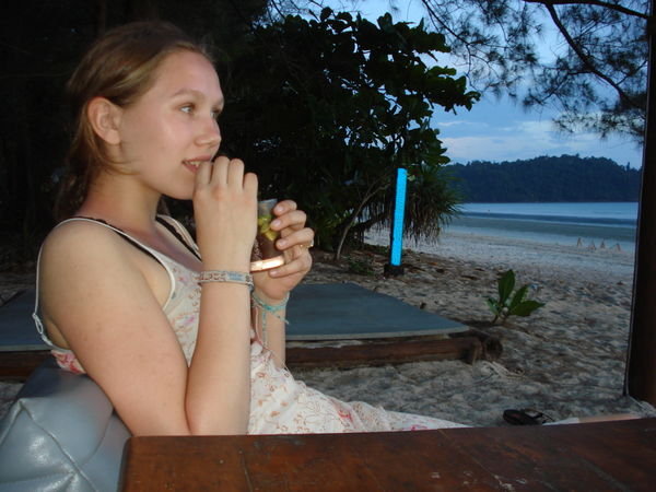 anne with a mojito on the beach